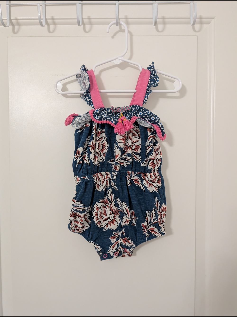 Matilda Jane Navy Floral Romper with Pink Strap & Tassels 6-12m